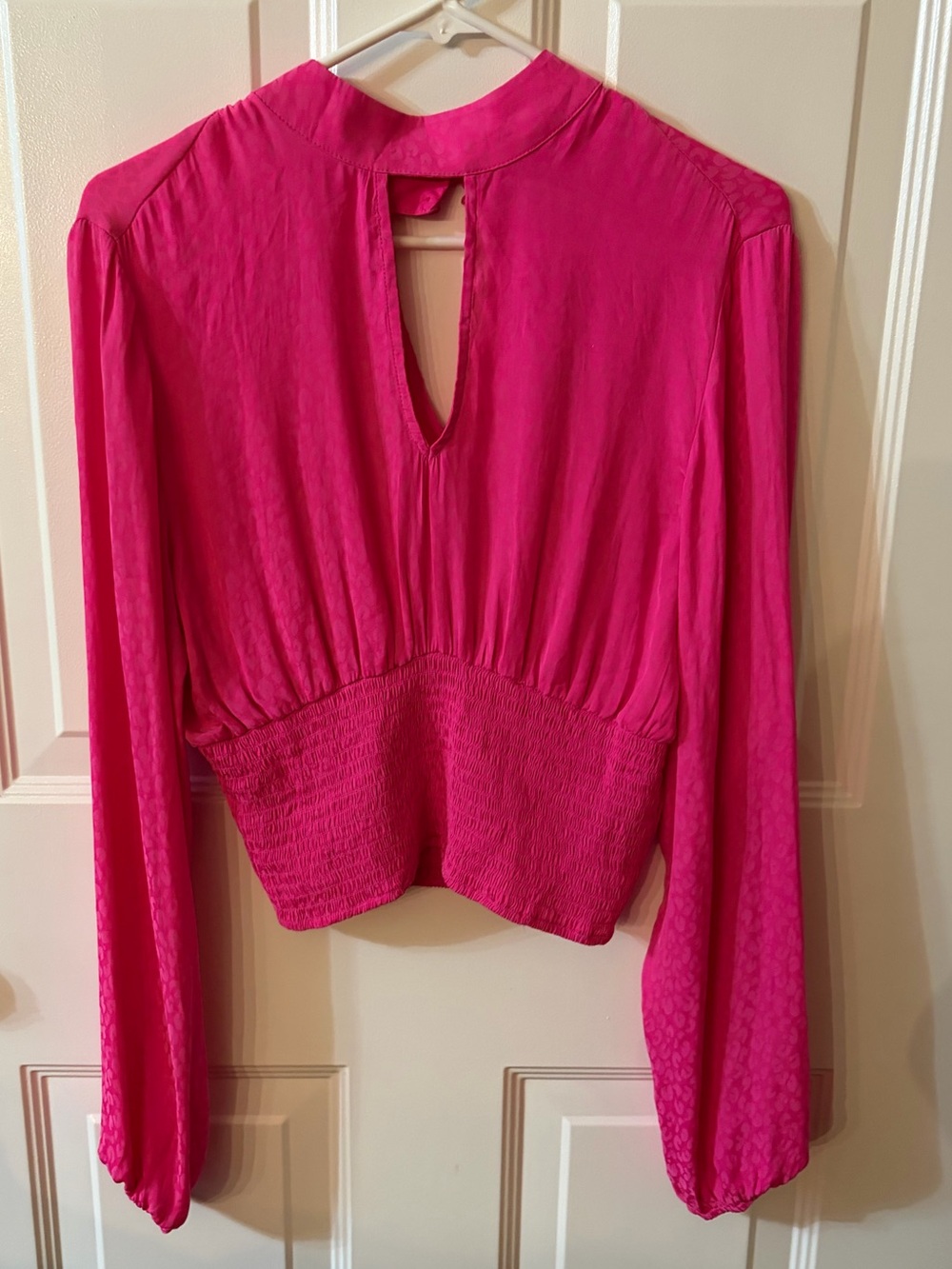 Steve Madden Hot Pink Long-Sleeve Smocked Waist Blouse